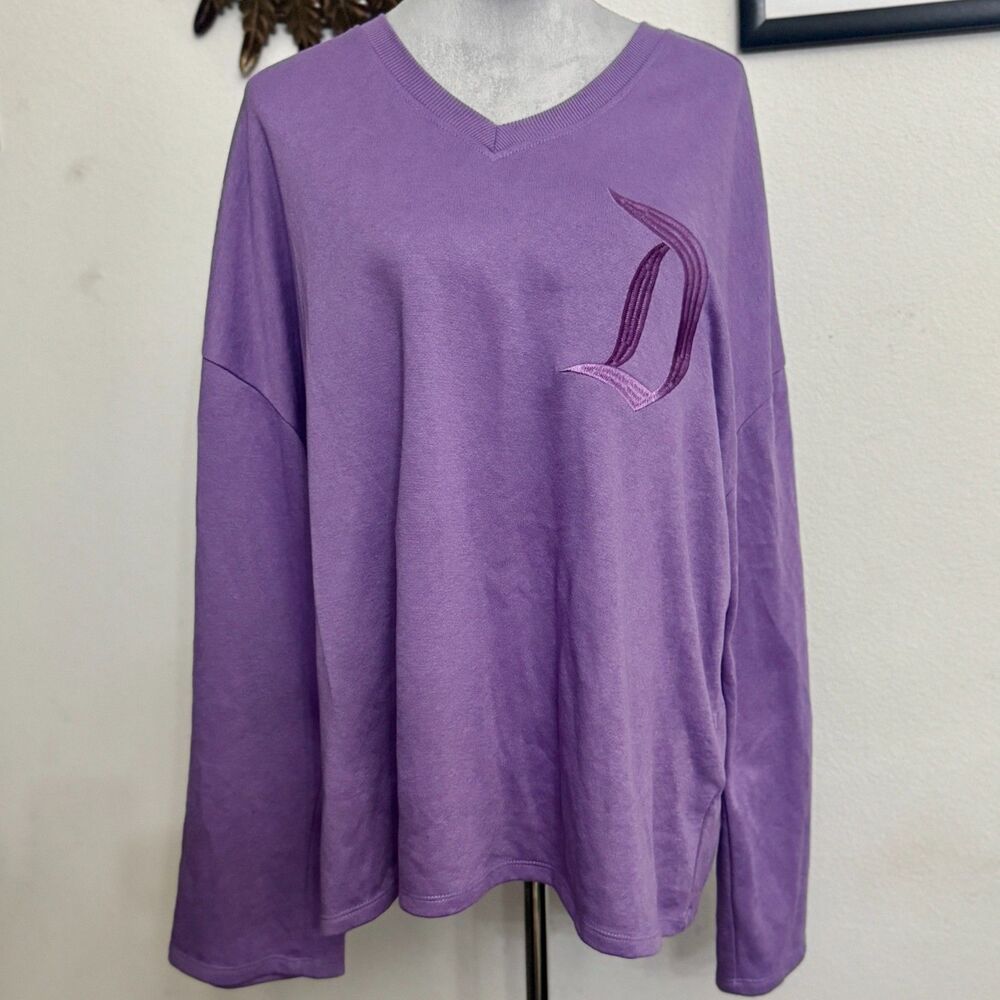 Disney Parks Disneyland Purple Oversized V-Neck Top Embroidered D Logo XL